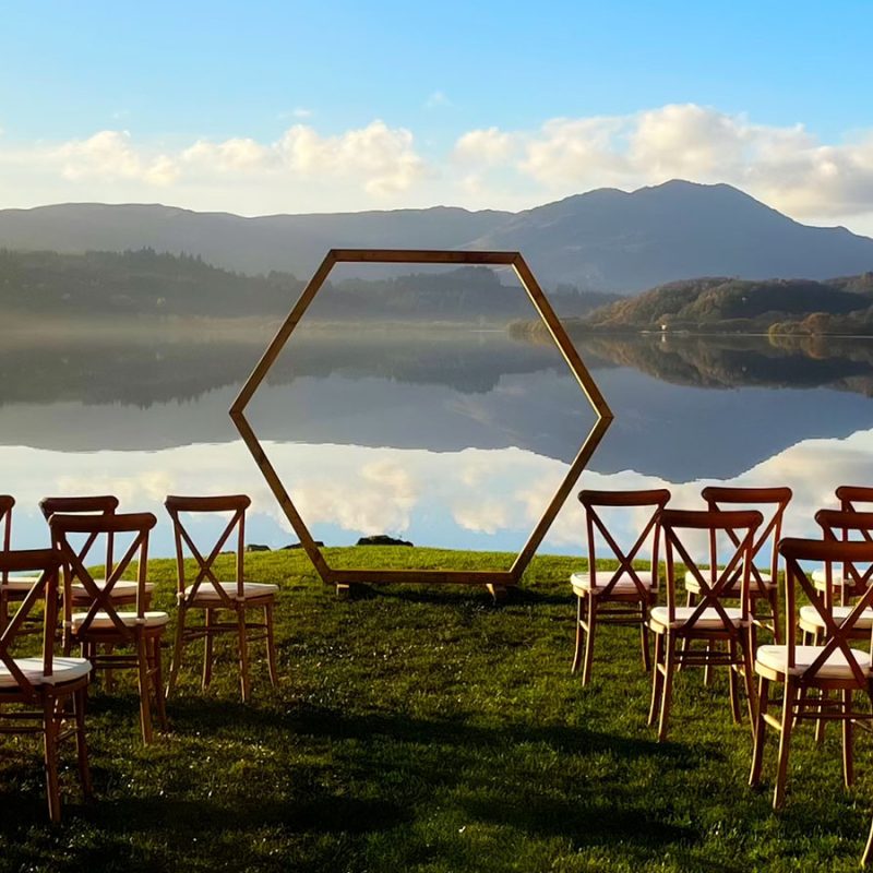 A wedding set up by the lochside at Venachar Lochside