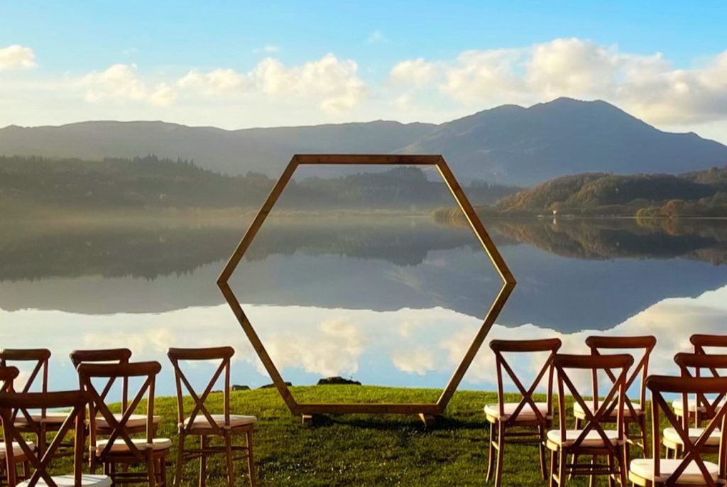 Outdoor wedding set up at Venachar Lochside