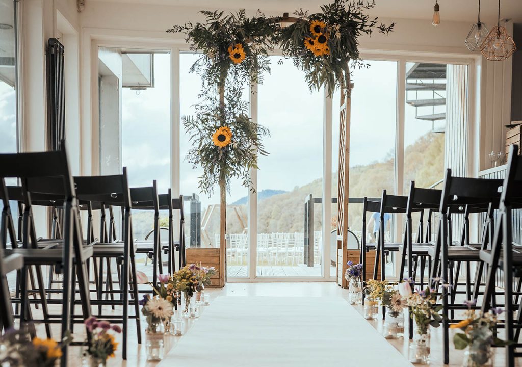 Indoor set up for a wedding at Loch Venechar