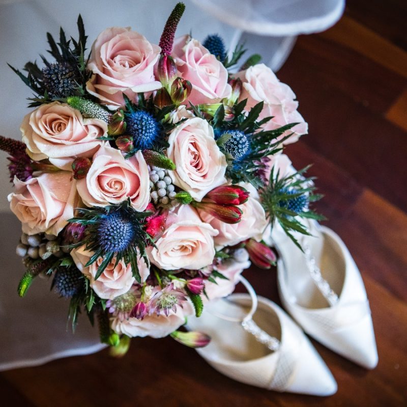 thistles in wedding bouquet