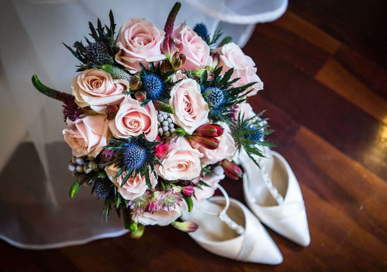 thistles in wedding bouquet