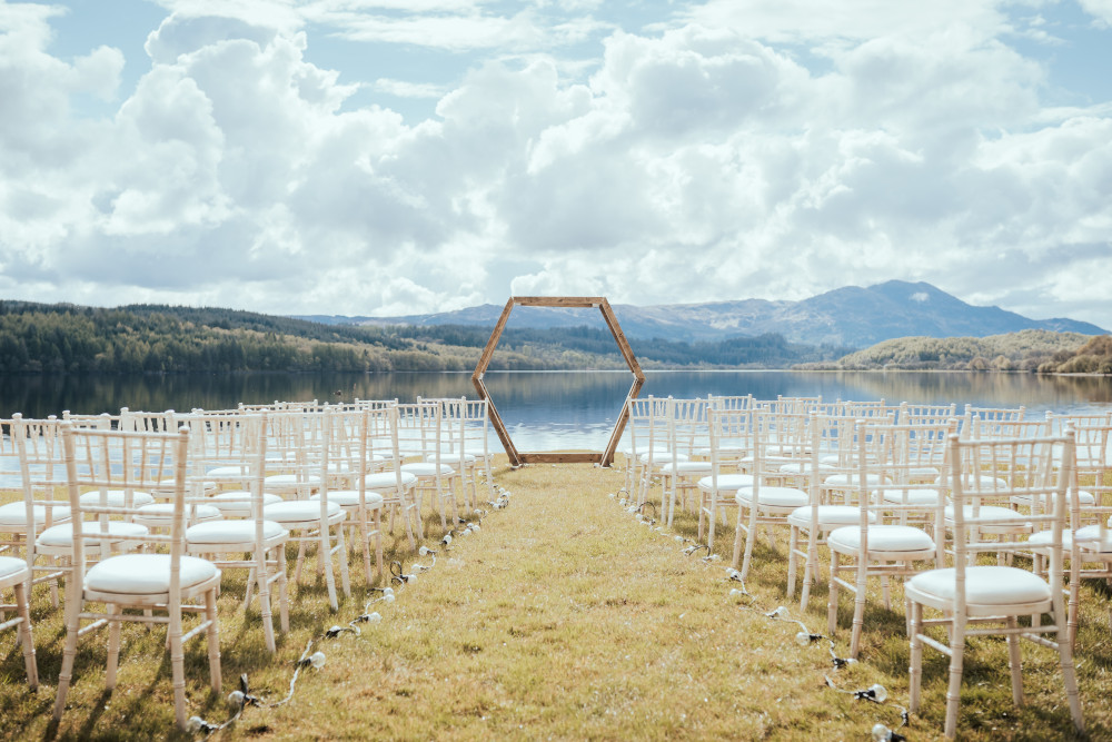 Outdoor ceremony set up at Venachar Lochside