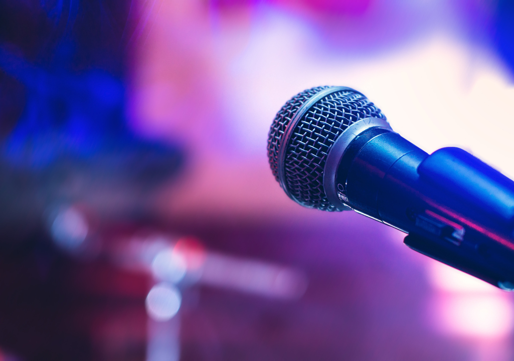 Microphone on stage at a gig