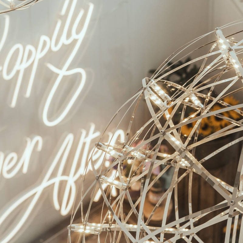 Happily Ever After sign at Venachar Lochside wedding venue