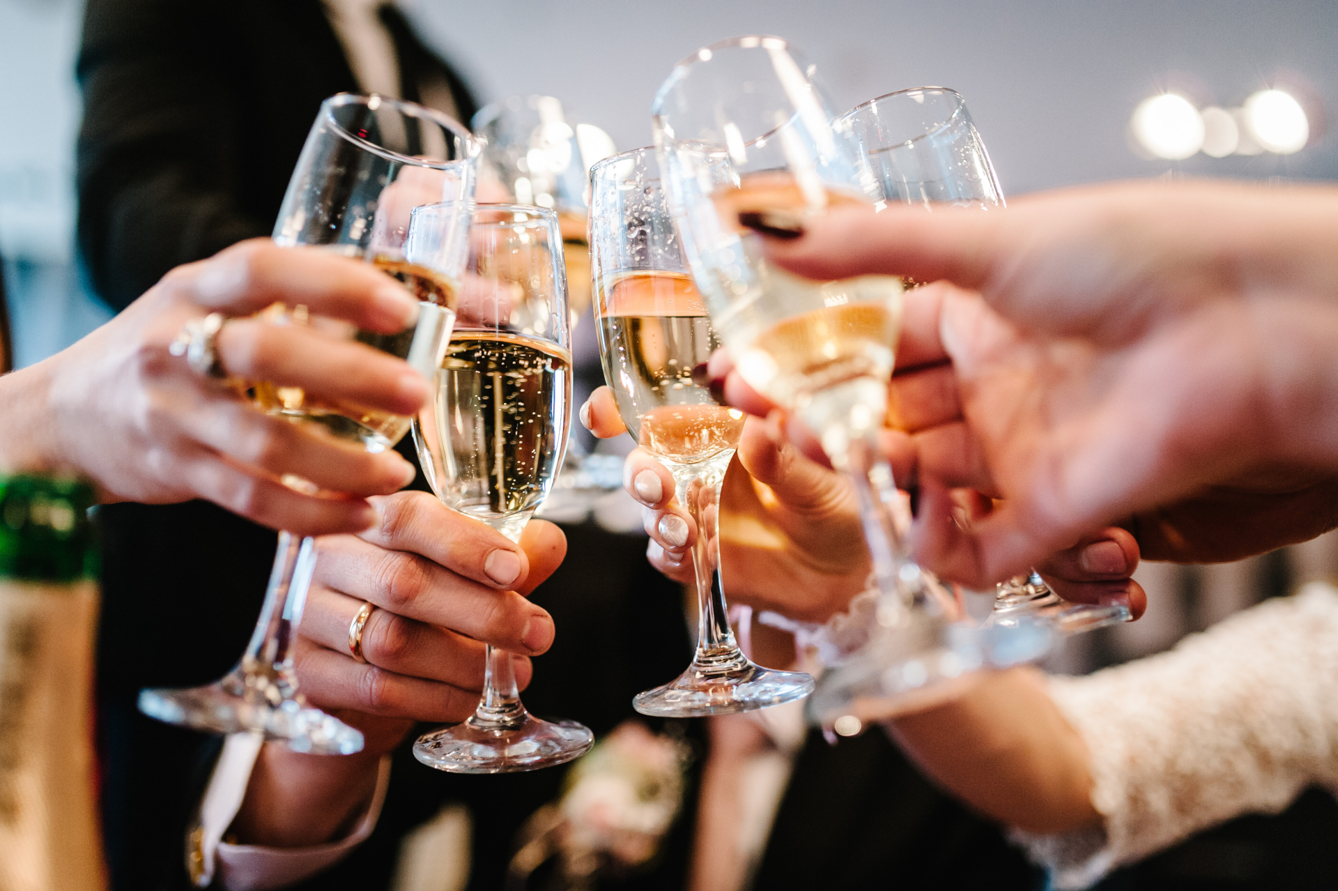 Guests drinking champagne at a lunch event