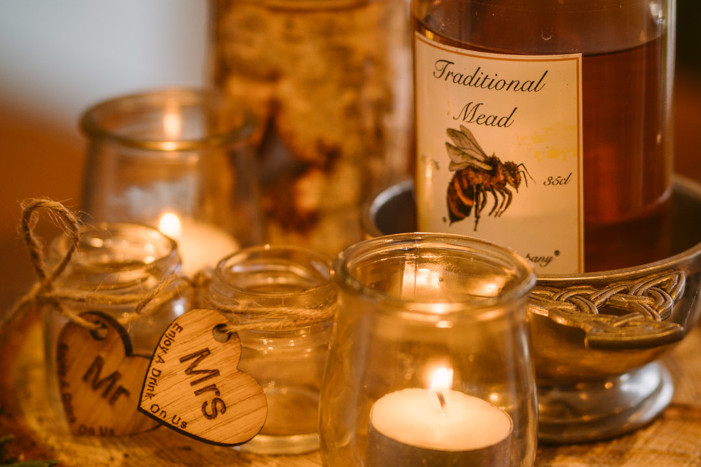 Wedding favours on the table with candles