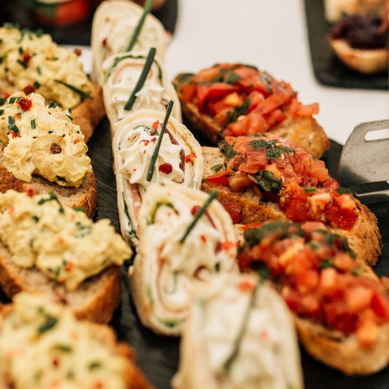 Buffet food selection on slate platters